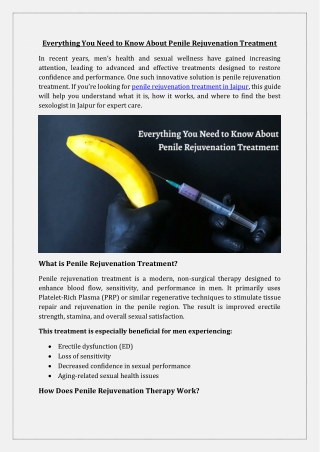 Everything You Need to Know About Penile Rejuvenation Treatment