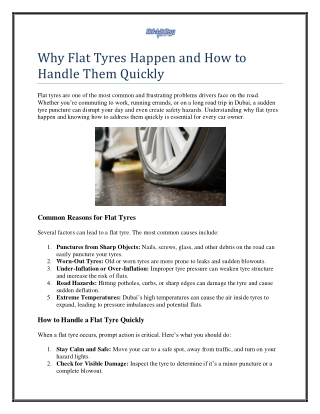 Why Flat Tyres Happen and How to Handle Them Quickly