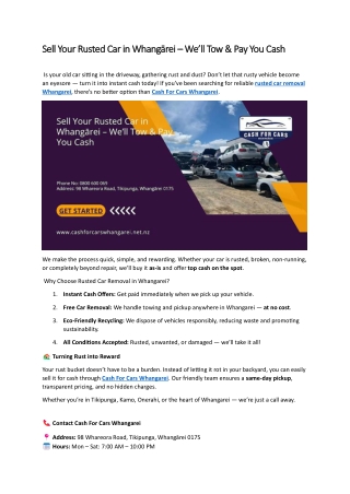 Sell Your Rusted Car in Whangārei – We’ll Tow & Pay You Cash