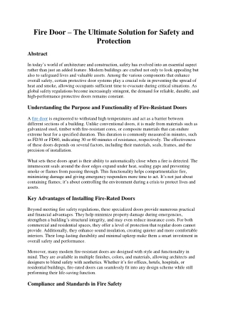 Fire Door – The Ultimate Solution for Safety and Protection