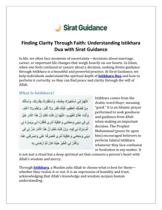 Finding Clarity Through Faith Understanding Istikhara Dua with Sirat Guidance