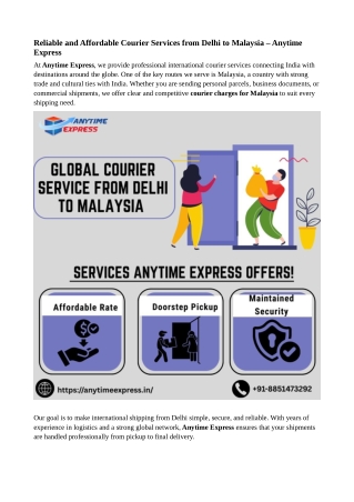 Courier Charges for Malaysia – Anytime Express