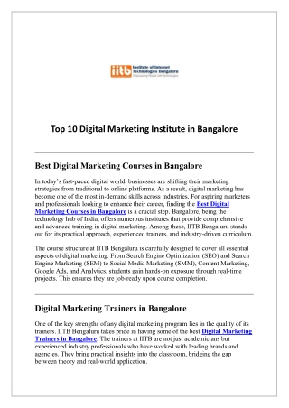 Top 10 Digital Marketing Institute in Bangalore
