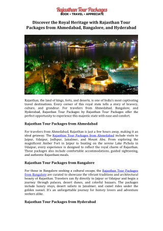 Discover the Royal Heritage with Rajasthan Tour Packages from Ahmedabad, Bangalore, and Hyderabad
