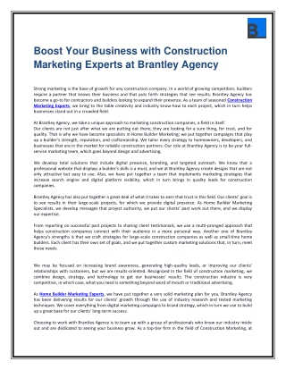 Boost Your Business with Construction Marketing Experts at Brantley Agency