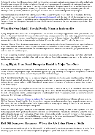 Dumpster Champs Jacksonville FL: Your Go-To for Roll Off Dumpster Rental Near Me