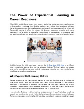 The Power of Experiential Learning in Career Readiness