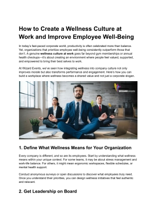 How to Create a Wellness Culture at Work and Improve Employee Well-Being