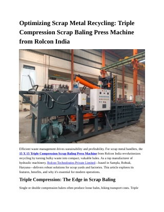 Optimizing Scrap Metal Recycling_ Triple Compression Scrap Baling Press Machine from Rolcon India