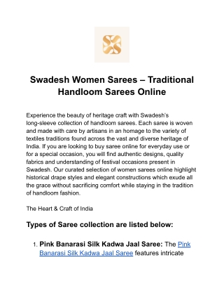 Traditional Women Sarees Collection at Swadesh Online