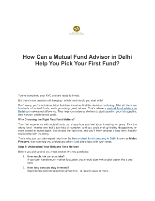 How Can a Mutual Fund Advisor in Delhi Help You Pick Your First Fund