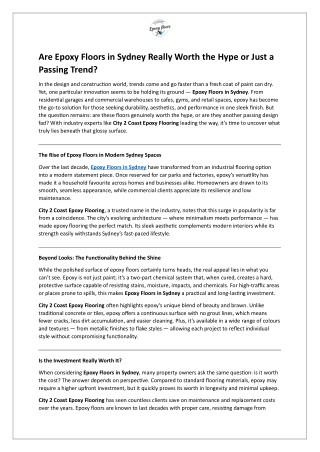 Are Epoxy Floors in Sydney Really Worth the Hype or Just a Passing Trend