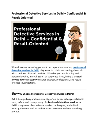 Professional Detective Services in Delhi – Confidential & Result-Oriented