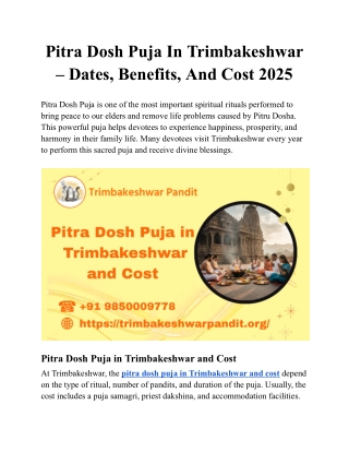 Pitra Dosh Puja In Trimbakeshwar – Dates, Benefits, And Cost 2025
