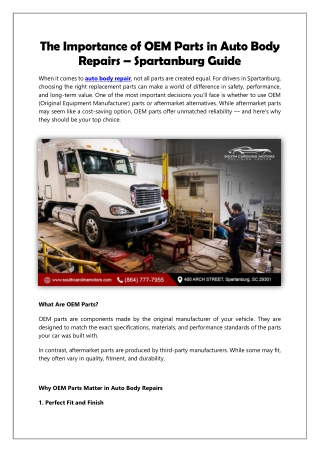 The Importance of OEM Parts in Auto Body Repairs – Spartanburg Guide