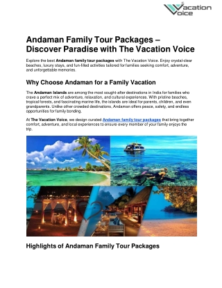 Andaman Family Tour Packages – Create Cherished Memories with The Vacation Voice