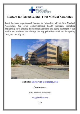 Doctors In Columbia, Md  First Medical Associates