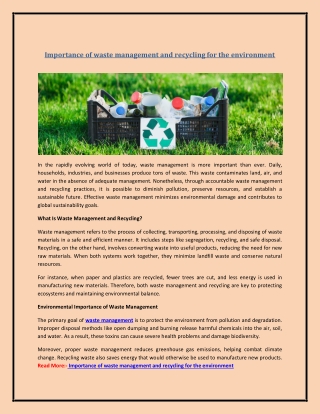 Importance of waste management and recycling for the environment