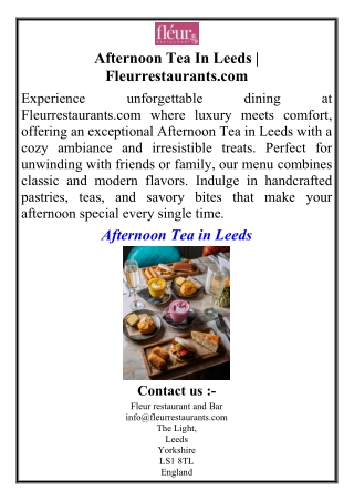 Afternoon Tea In Leeds | Fleurrestaurants.com