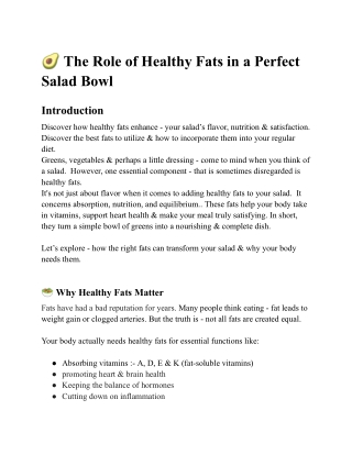 The Role of Healthy Fats in a Perfect Salad Bowl - NutriNest