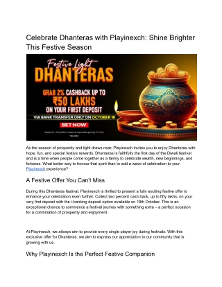 Dhanteras Offer 2025 | Celebrate with Playinexch