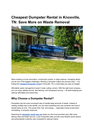 Cheapest Dumpster Rental in Knoxville, TN_ Save More on Waste Removal