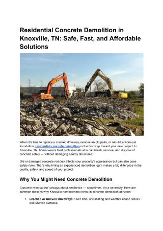 Residential Concrete Demolition in Knoxville, TN_ Safe, Fast, and Affordable Solutions