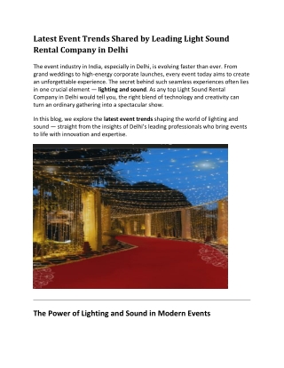 Latest Event Trends Shared by Leading Light Sound Rental Company in Delhi
