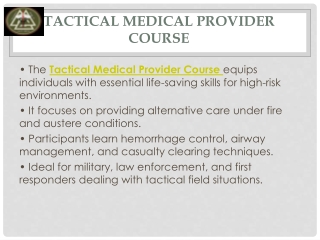 Tactical Medical Provider Course