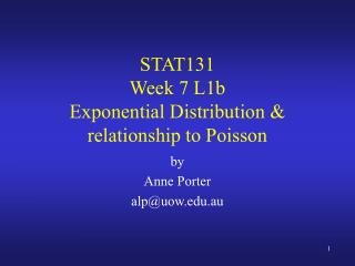 STAT131 Week 7 L1b Exponential Distribution &amp; relationship to Poisson