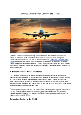 Lufthansa Airlines Boston Office  1-888-738-0817