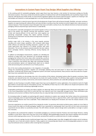 Innovations In Custom Paper-Foam Tray Design: What Suppliers Are Offering
