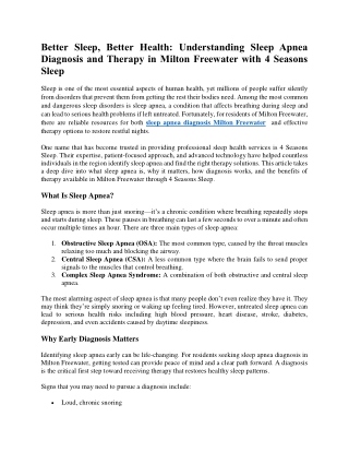 Better Sleep, Better Health Understanding Sleep Apnea Diagnosis and Therapy in Milton Freewater with 4 Seasons Sleep