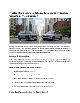 Trusted Kia Dealers in Tellapur & Neopolis Hyderabad – Genuine Service & Support