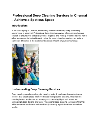 Professional Deep Cleaning Services in Chennai – Achieve a Spotless Space