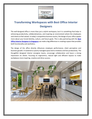 Transforming Workspaces with Best Office Interior Designers