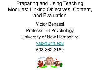 Preparing and Using Teaching Modules: Linking Objectives, Content, and Evaluation
