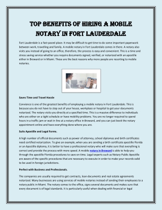 Top Benefits of Hiring a Mobile Notary in Fort Lauderdale
