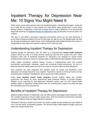 Inpatient Therapy for Depression Near Me: 10 Signs You Might Need It