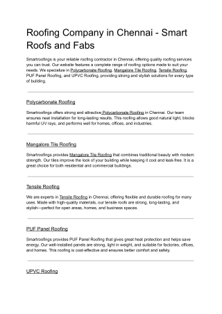 Roofing Company in Chennai - Smart Roofs and Fabs