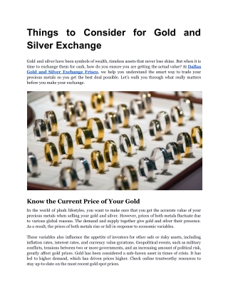 Things to Consider for Gold and Silver Exchange