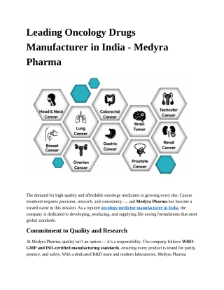 Leading Oncology Drugs Manufacturer in India - Medyra Pharma