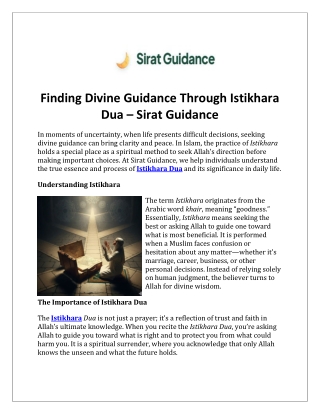 Finding Divine Guidance Through Istikhara Dua – Sirat Guidance
