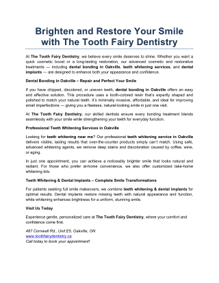 Brighten and Restore Your Smile with The Tooth Fairy Dentistry