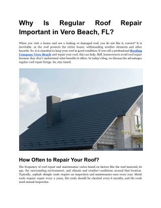Why Is Regular Roof Repair Important in Vero Beach, FL_