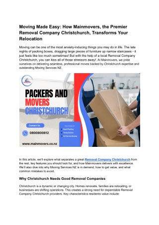 Moving Made Easy_ How Mainmovers, the Premier Removal Company Christchurch, Transforms Your Relocation