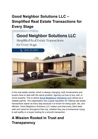 Sell Your Home Smoothly with Good Neighbor Solutions LLC