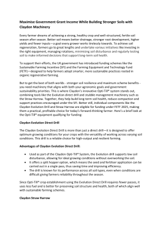 Government Grant Income While Building Stronger Soils with Claydon Machinery