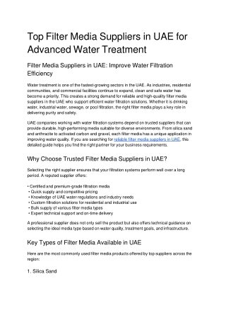 Top Filter Media Suppliers in UAE for Advanced Water Treatment