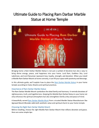 Ultimate Guide to Placing Ram Darbar Marble Statue